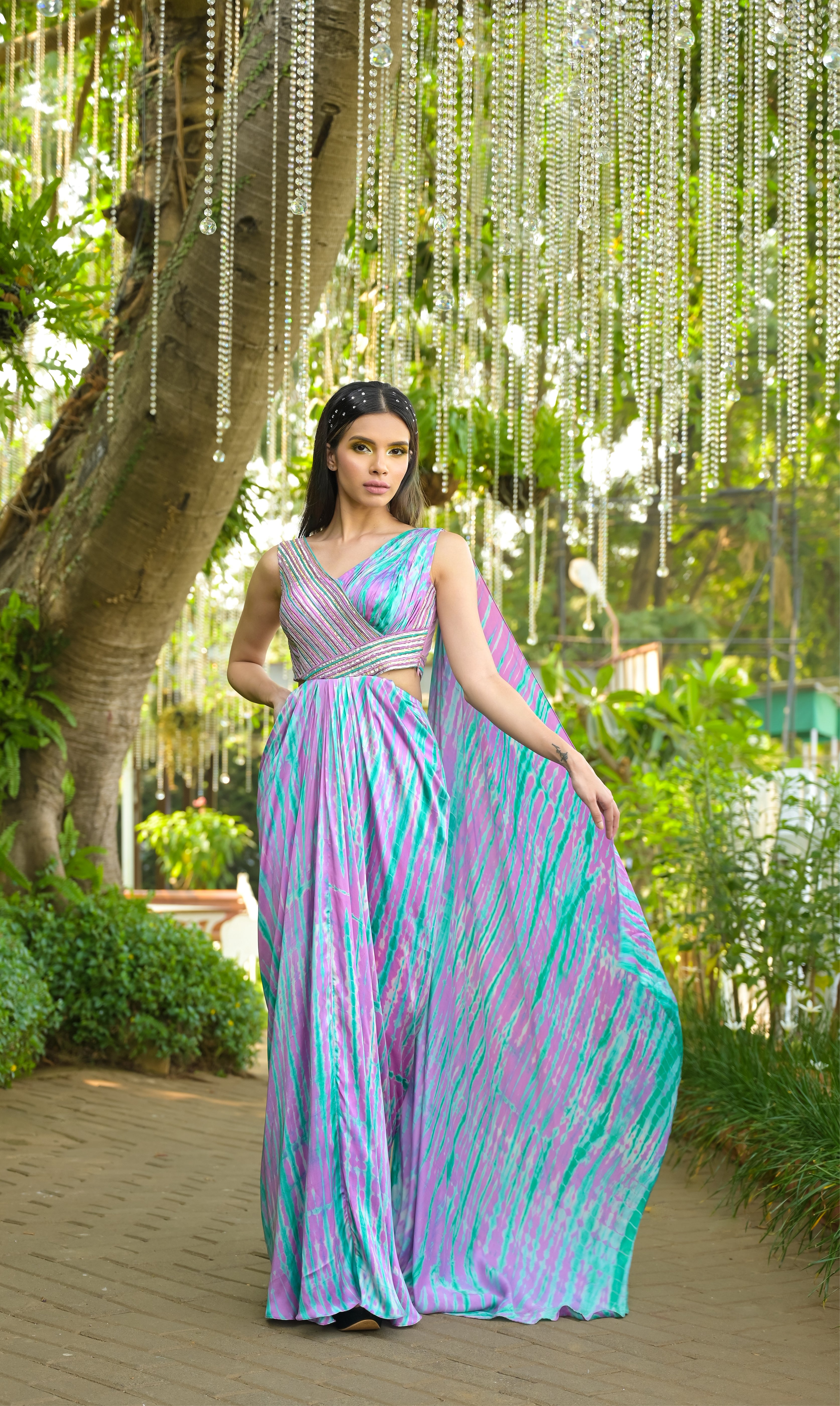 Shop Peach Embllished Drape Saree Dress by SEJAL KAMDAR at House of  Designers – HOUSE OF DESIGNERS